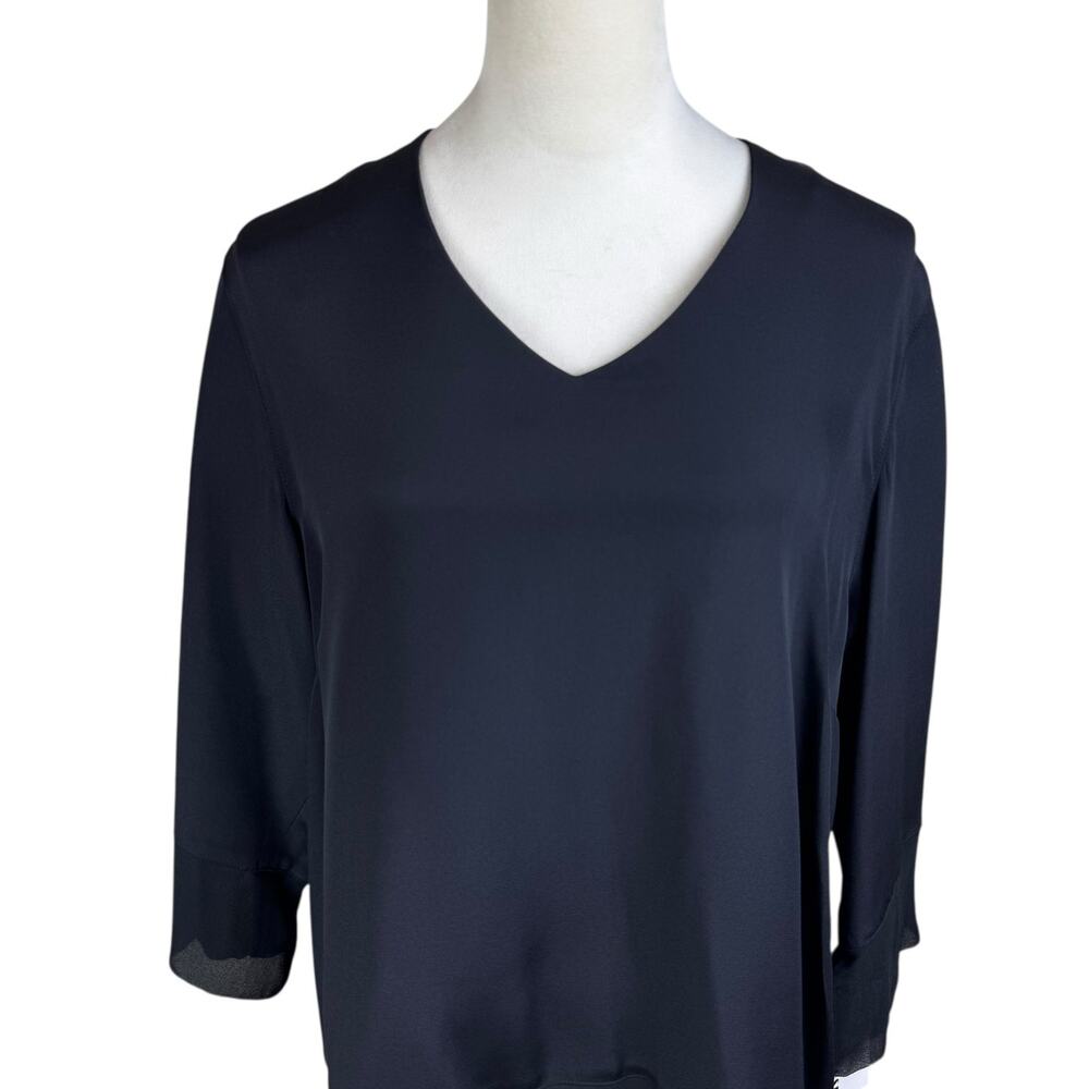 Caroline Rose NWT Solid Black 100% Silk V-neck 3/4 Sleeve Simple Tunic Blouse - Picture 5 of 12